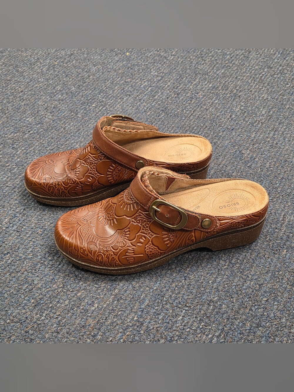 Brioso the Robson Tooled Leather Clogs Women's Size 8.5 Brown